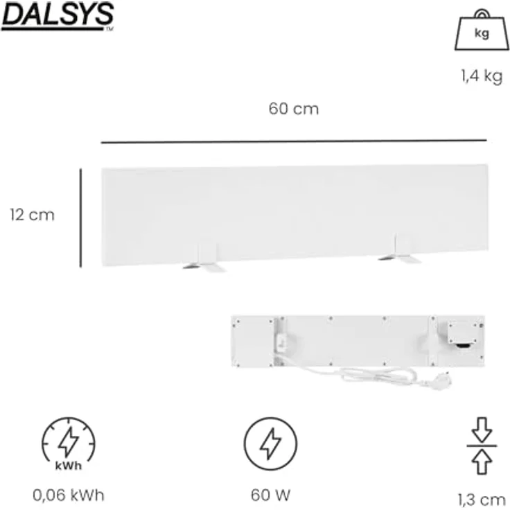 Dalsys Anti-Schimmel-Heizung 60W, Infrarot-Heizung mit Smart Timer, IP44 zertifiziert, 12 x 60 x 1,3 cm, Schimmelentferner für Wand & Bad – Bild 2