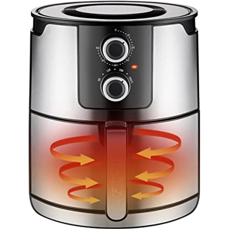 UNOLD XL 58655 Heißluftfritteuse, ohne Fett, 5 Liter Fassungsvermögen, 1400 Watt, silber, Grillfunktion – Bild 6