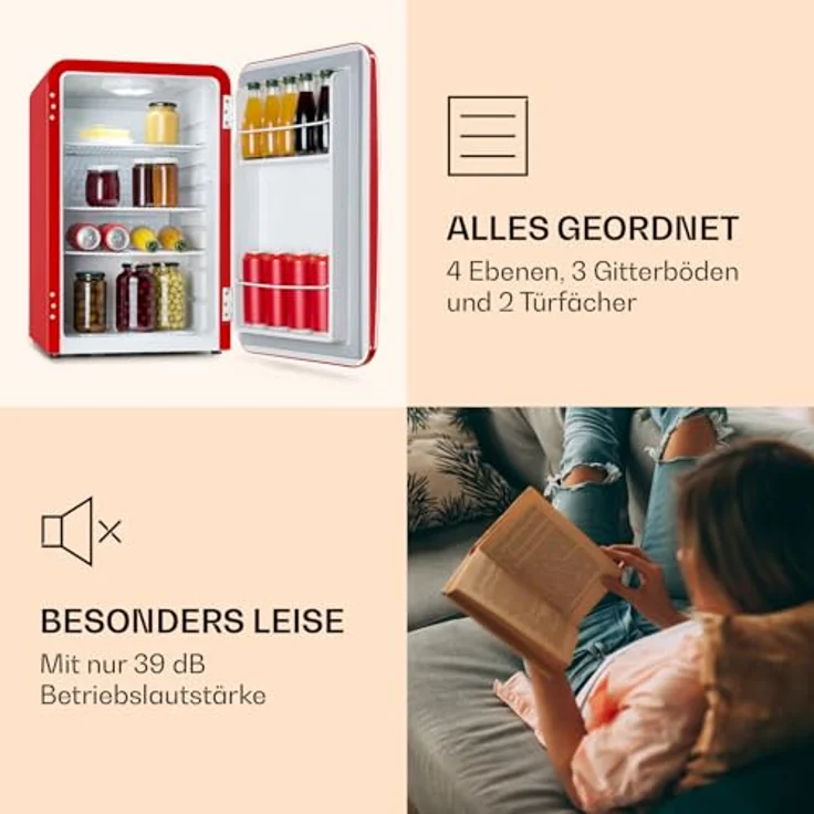 Klarstein Audrey Mini - kleiner Kühlschrank, Kompressionskühlung, 70 Liter Fassungsvermögen, rot – Bild 5