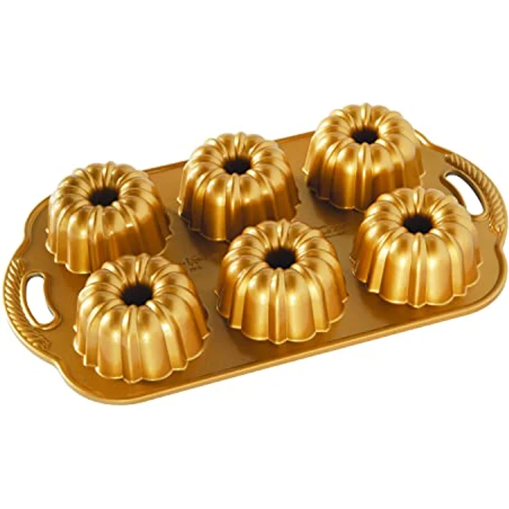 NordicWare Backform-Kuchenform-Minikuchen-Anniversary Bundtlette, Aluminium, Gold, 21,8 x 32,8 x 5,1 cm – Bild 2