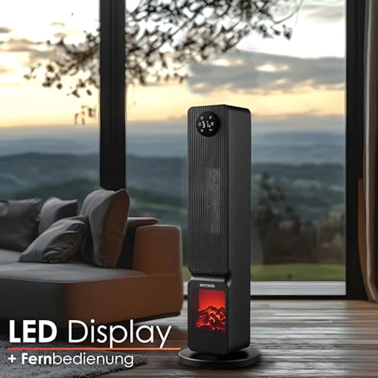 Echos Heizlüfter mit Kaminillusion energiesparend Oszillierend Überhitzungsschutz 2000 Watt 2 Stufen Smartphone steuerbar Tuya App Leise mobile Elektroheizung Miniheizung Heater – Bild 2