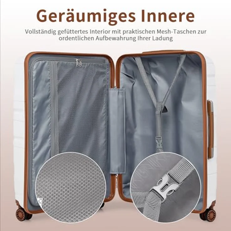 KONO Mittelgroß Koffer 65cm, Leichter Hartschalen-Reisekoffer aus Polypropylen mit 4 Rollen und TSA Schloss, 70L, Weiß – Bild 5