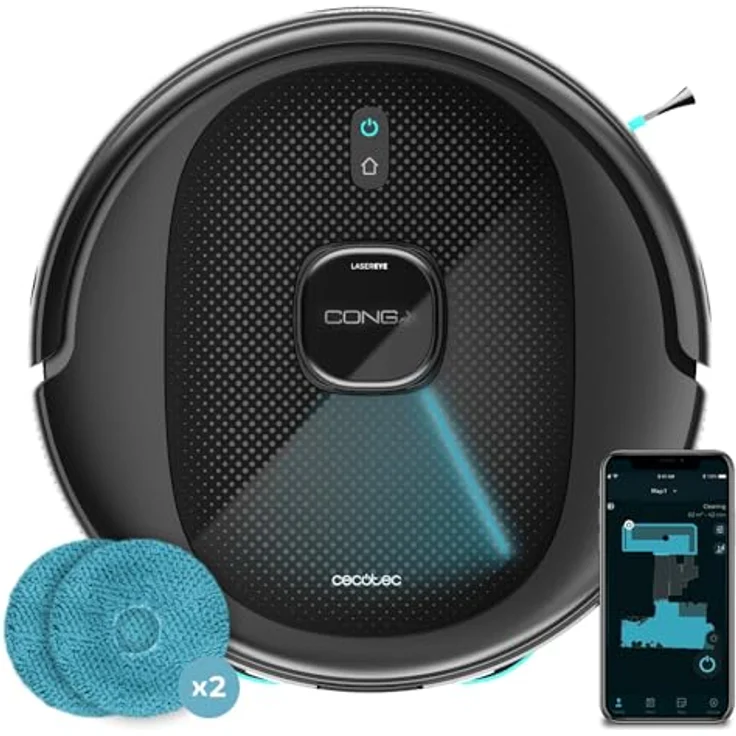 Cecotec Conga 9990 AI Spin Revolution Ultra Power, Saug- und Wischroboter mit 10.000 Pa, KI Navigation, 240 Min. Laufzeit, Silikonbürste, Schwarz – Bild 1