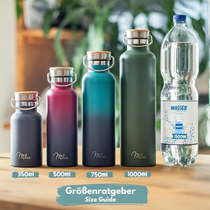 Milu Edelstahl Trinkflasche 750ml, doppelwandige Thermosflasche mit Strohhalm, auslaufsicher, kohlensäuregeeignet, Marble – Bild 2