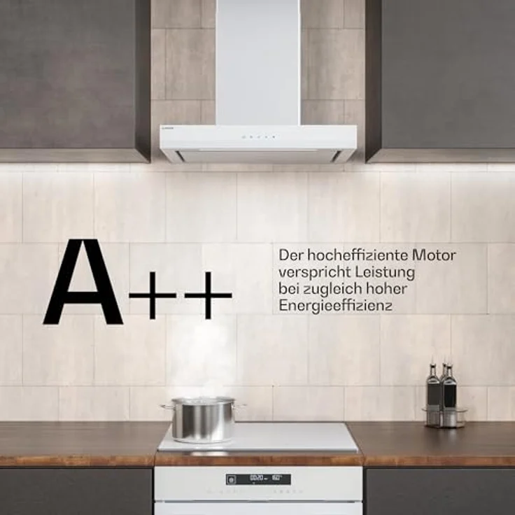 Klarstein Velaire Dunstabzugshaube 60 cm - 600 m³/h, A++ Energieeffizienz, Touch-Bedienung, LED, leise, Aluminium- & Aktivkohlefilter, Wandhaube, Weiß – Bild 5