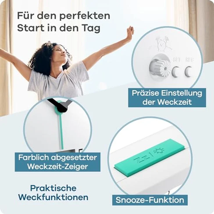 MEBUS Funk-Wecker Modell 25610 L, mit Temperaturanzeige, Datum, Batteriebetrieben, Schlummer-Funktion, großes beleuchtetes Display, Farbe: Weiss, Reisegröße – Bild 4