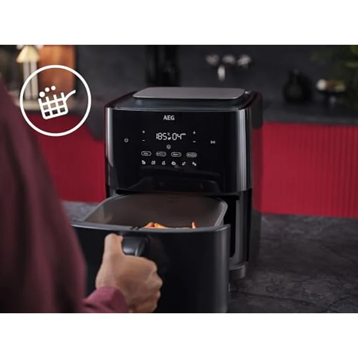 AEG AAF7SB Heißluftfritteuse / 90% weniger Fett / 10 Programme / Dampfgaren / Dörren / 6,9 l / spülmaschinenfest / schwarz – Bild 5