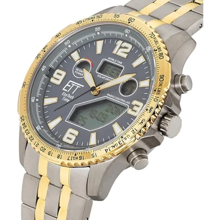 ETT Eco Tech Time EGT-11722-52M, Funk Solar Herren Uhr Analog mit Titan Armband, graues Zifferblatt, wasserdicht bis 10 Bar, Weltzeit- und Stoppfunktion – Bild 2