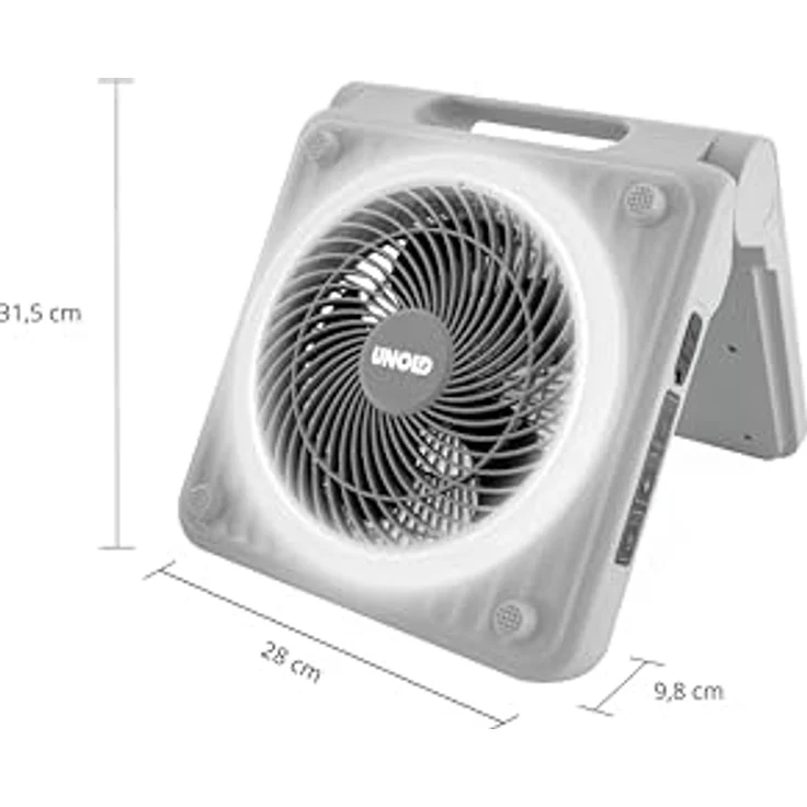 Unold 86517 Standventilator, Solarventilator für Camping mit LED-Beleuchtung, 5 Geschwindigkeitsstufen, 5000 mAh Akku, bis zu 24h Laufzeit, grau – Bild 2