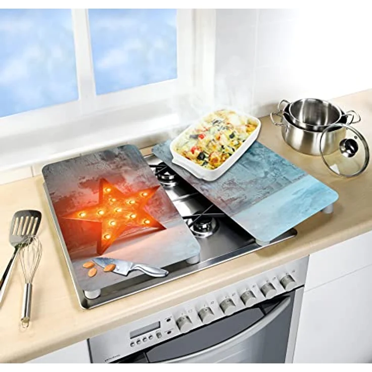 Wenko Herdabdeckplatte Universal Star, 2er Set Herdabdeckung für alle Herdarten, Gehärtetes Glas, 30 x 52 cm, mehrfarbig – Bild 5