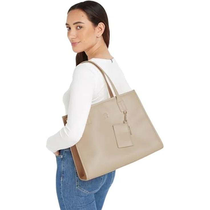 Tommy Hilfiger Shopper TH CITY TOTE, Handtasche Damen Tasche Damen Henkeltasche, White Clay, unifarben – Bild 3