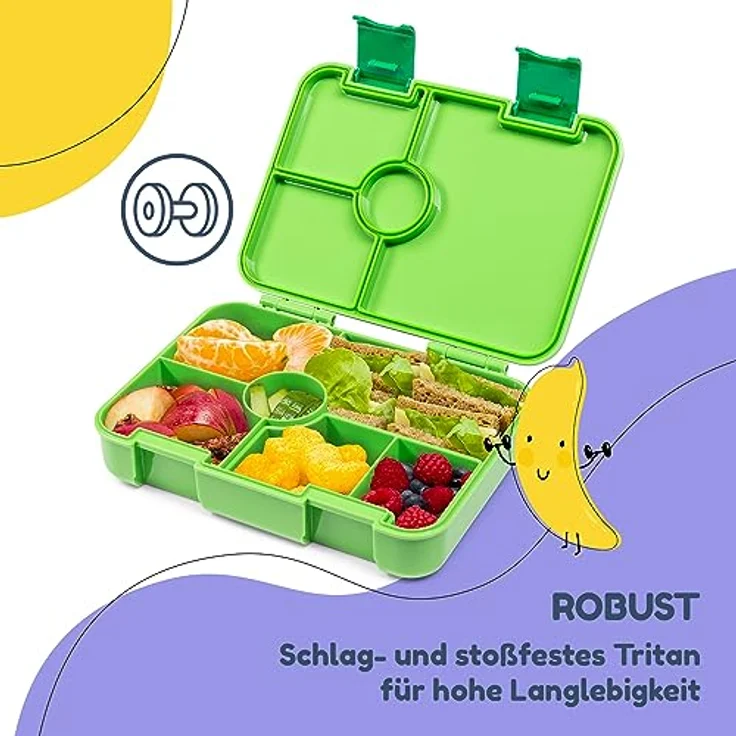 schmatzfatz by Lite Lunchbox 6 Fächer 20,8 x 4,5 x 15 cm (BxHxT) BPA-frei extra leichtes Tritan Grün – Bild 6