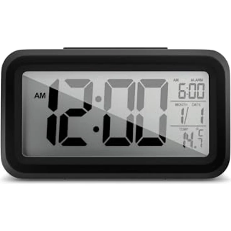 Mebus digitaler Wecker 1594101, Kunststoff Schwarz mit Lichtsensor, 2 Weckzeiten, Innenthermometer und Hintergrundbeleuchtung – Bild 1