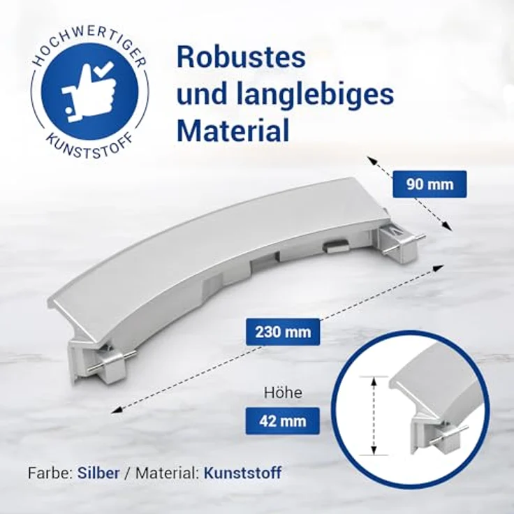 VIOKS Türgriff Silber mit Achsen, Ersatz für Bosch Siemens Constructa Waschmaschine & Waschtrockner, langlebiger Kunststoff, einfache Montage, 230 mm x 90 mm x 42 mm – Bild 3