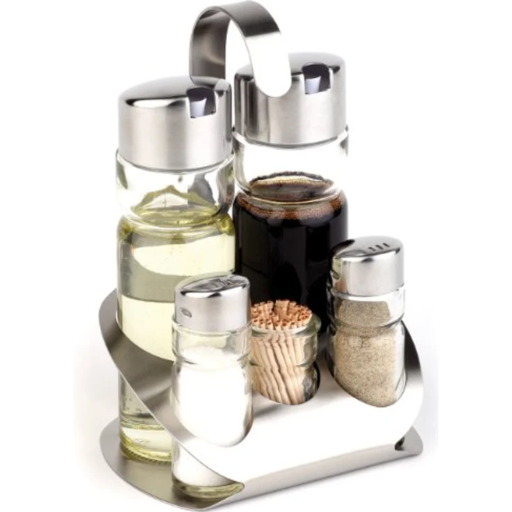 APS Menage-Set 5-in-1, 5-tlg, Edelstahl/Glas, spülmaschinengeeignet mit Essig-/Ölspender und Zahnstocherglas – Bild 2