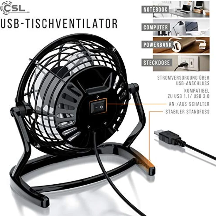 CSL USB Ventilator Tischventilator schwarz – Bild 6