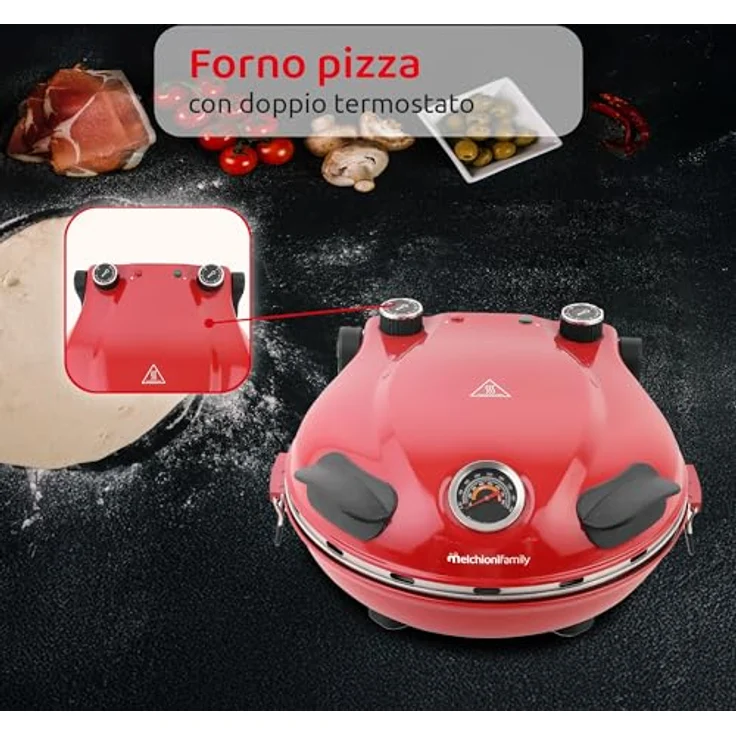 Melchioni Family BELLA Napoli Plus, Minibackofen mit 400 °C Maximaltemperatur, Ø 31 cm Schamottstein, für Pizza und Flammkuchen – Bild 5