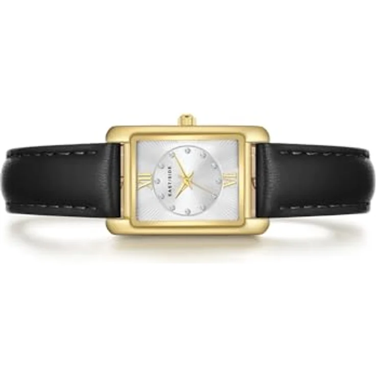 Eastside Damen Uhr 10080150, analoge Quarzwerk-Uhr mit rechteckigem Gehäuse, schwarzem Echtlederarmband und Mineralglas – Bild 3