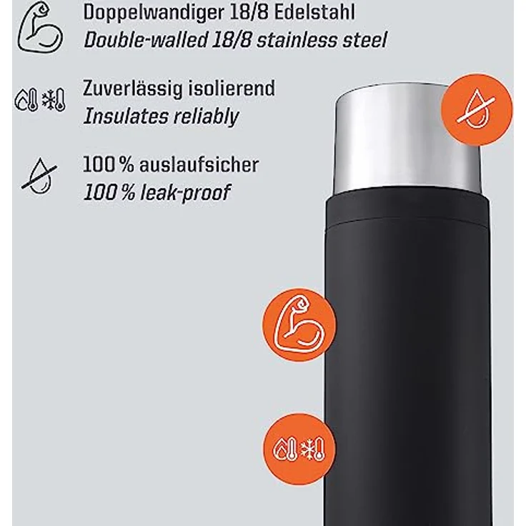 Esbit Isolierflasche Sculptor | Edelstahl | BPA-Frei | Schwarz | 1L & mehr | Reise, Büro, Picknick | Wasser, Tee, Kaffee – Bild 3
