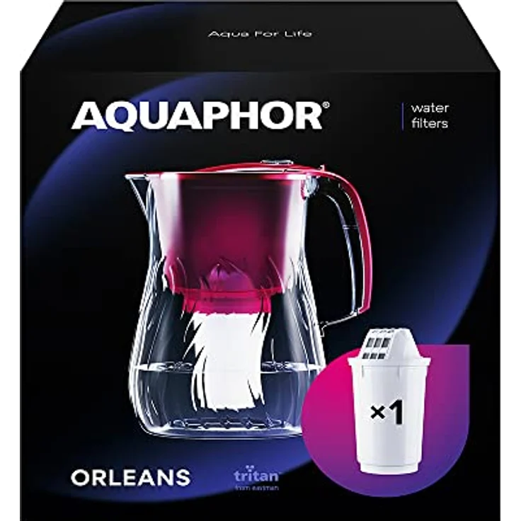 Aquaphor Orlean Filterkanne, 4,2 Liter Wasserfilter aus hochwertigem Glas mit mechanischem Filterindikator, Kirschrot – Bild 1