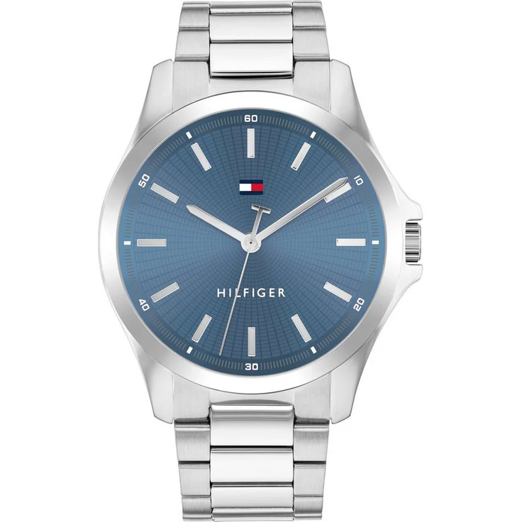 Tommy Hilfiger Quarzuhr BRUCE 1710670, Herrenuhr mit silberfarbenem Edelstahlarmband und blauem Zifferblatt