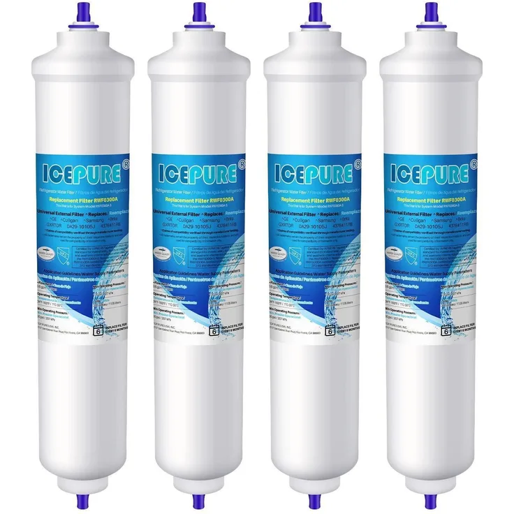 Icepure Wasserfilter Kühlschrank Inline-Filter, 4 Stück, kompatibel mit Samsung DA29-10105J, WSF-100, EF9603, für weicheres Wasser und verbesserte Wasserqualität