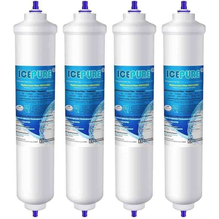 Icepure Wasserfilter Kühlschrank Inline-Filter, 4 Stück, kompatibel mit Samsung DA29-10105J, WSF-100, EF9603, für weicheres Wasser und verbesserte Wasserqualität