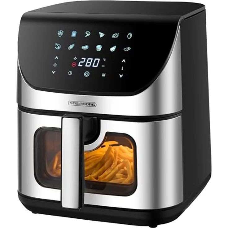 Steinborg Heißluftfritteuse 8 Liter 4 in 1 Sichtfenster Mini Backofen Grillen Backen Dörren Frittieren Heissluftfritteuse Friteuse ohne Öl Air Fryer Heißluftofen Heißluftgrill Fritteuse Dörrautomat, 1700 Watt, 60-200°C, 60 min Timer, Antihaftbeschichteter Frittierkorb, Automatische Abschaltung – Bild 1