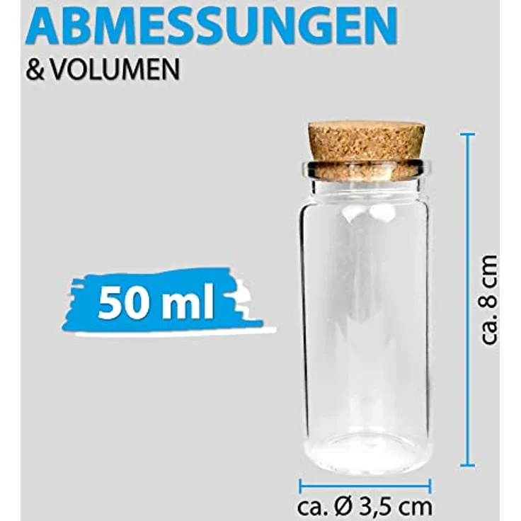 Bestlivings Vorratsglas Fläschchen mit Korken, Glas, 16-tlg., 50ml, Reagenzglas für Hochzeit - Mini Gläser Gastgeschenke Glasfläschchen - Vielseitige Aufbewahrungslösung, 50ml, Natur-Korkverschluss, klares Glas – Bild 2