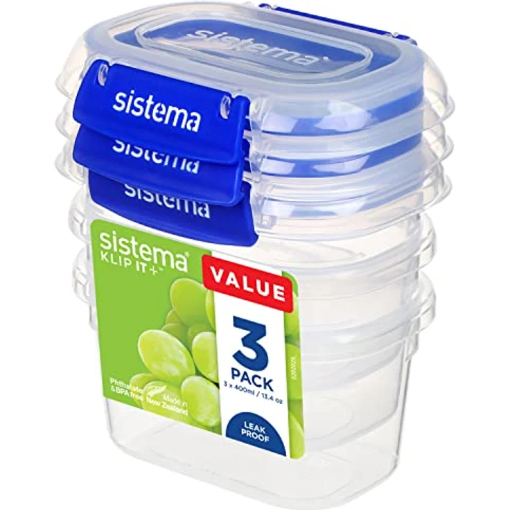 Sistema KLIP IT PLUS Frischhaltedosen Set – 400 ml – auslaufsichere, stapelbare und luftdichte Vorratsdosen mit Deckel – geeignet für Kühl-/Gefrierschrank – BPA-freier Kunststoff – 3 Stück – Bild 1