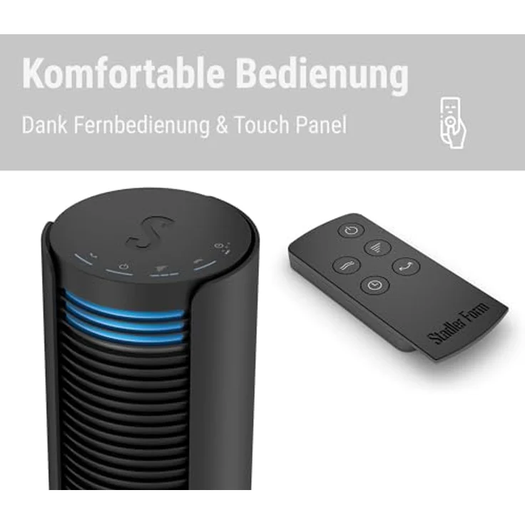 Stadler Form Turmventilator Peter, energieeffizient und leise mit 29 dB(A), 6 Geschwindigkeiten, Fernbedienung, Schwenkfunktion, 7-Stunden-Timer, dimmbare LEDs, schwarz – Bild 5