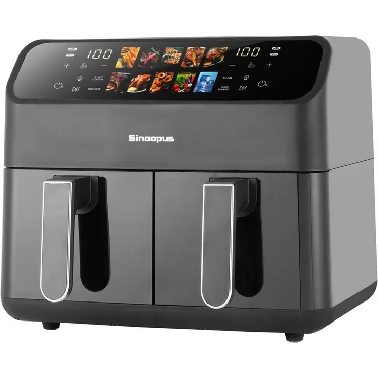 Leawin Heißluftfritteuse XXL 9L, Doppelkammer Airfryer mit 2000W, Temperaturregelung 80-200℃ und Timer-Funktion