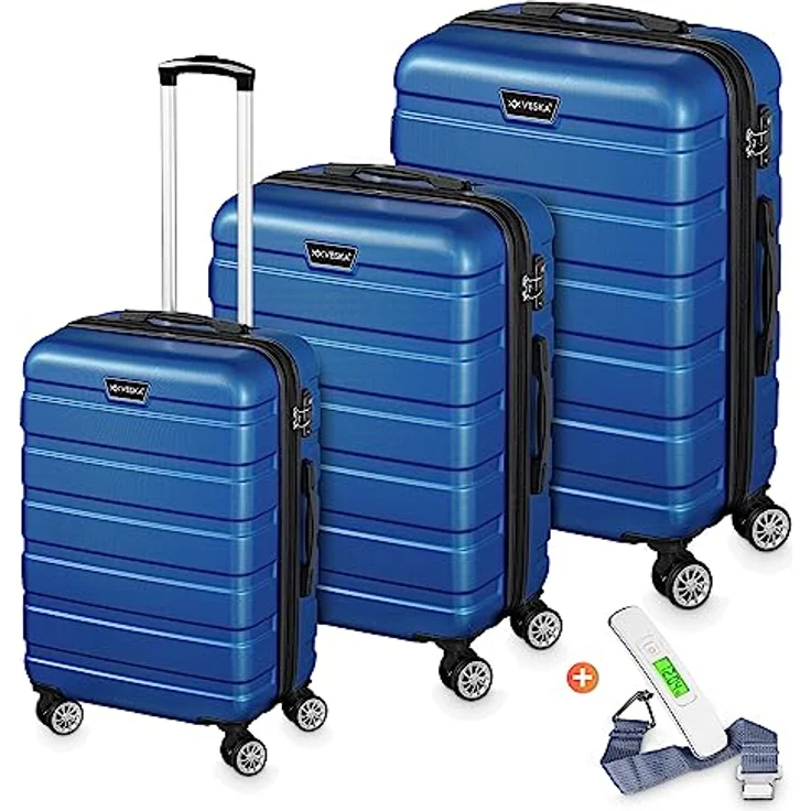 VESKA 3tlg. Hartschalenkofferset Hard Shell Reisekoffer Kofferset Trolley Koffer Hartschalenkoffer Reisekofferset Rollkoffer TSA Zahlenschloss 4 Rollen ABS-Hartschale M-L-XL (königsblau) – Bild 1