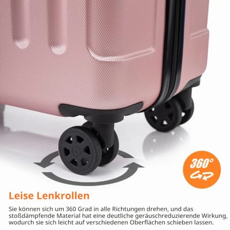 YONSLY Gepäck Suitcase Reisekoffer, Hartschalenreisekoffer XL in Roségold mit 360° Lenkrollen, Zahlenschloss und mehrstufigem Teleskopgriff – Bild 5