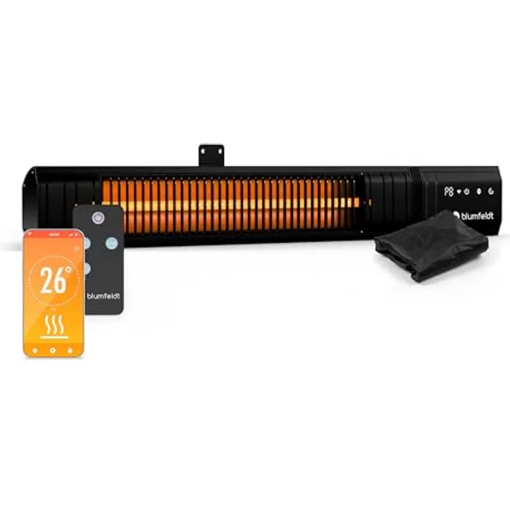 blumfeldt Infrarotheizung 2000 W – Wand & Deckenmontage, IP65 Wasserdicht, 9 Heizstufen, Smarte WLAN-Steuerung, Aluminium-Heizplatte, Kindersicherung, für Balkon, Terrasse & Garten
