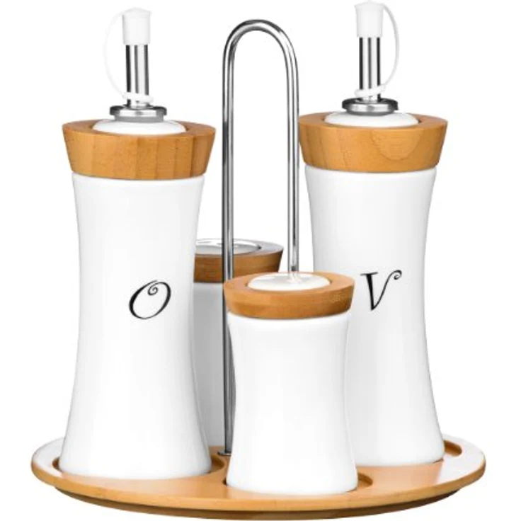 4pc Gewürzset, Öl, Easig, Salz, Pfeffer, Bambus, Keramik – Bild 2