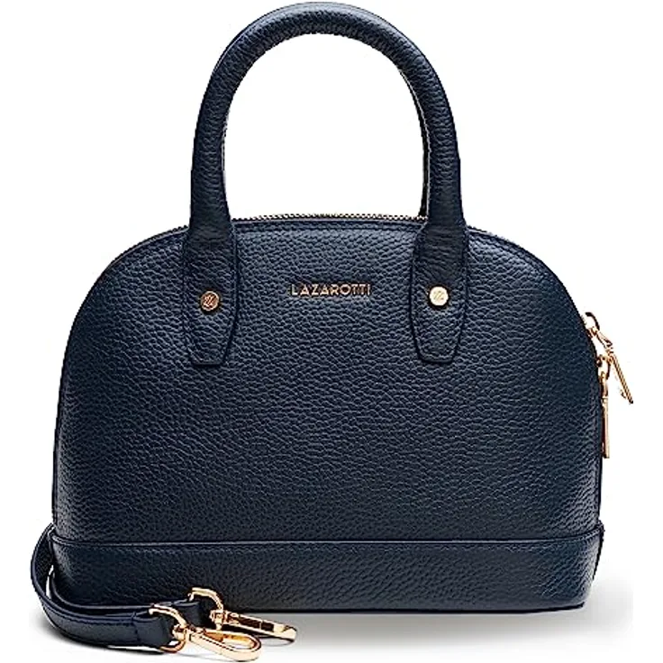 Lazarotti Bologna Leather Handtasche, Henkeltasche aus Leder mit Reißverschluss- und Steckfach, 24 cm, Blau
