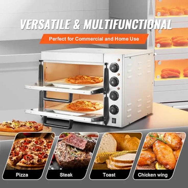 VEVOR Kommerzieller Pizzaofen FY-EP-2, elektrischer Edelstahl-Pizzaofen mit 2-lagigem Design, 16 Zoll und präziser Temperatursteuerung, Silber – Bild 6