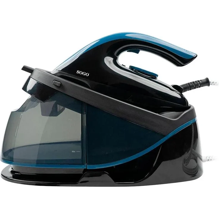 Sogo PLA-SS-6400 Dampfbügelstation, 2400 W, 120 g/min Dampfstoss, Keramik-Bügelsohle, 7,5 bar, 1,7 l, Schwarz-Blau