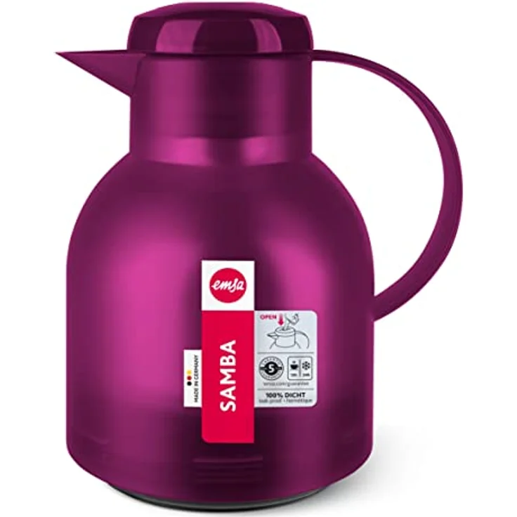 Emsa 507075 Samba Isolierkanne (1 Liter, Quick Press Verschluss, 12h heiß, 24h kalt) himbeer – Bild 3