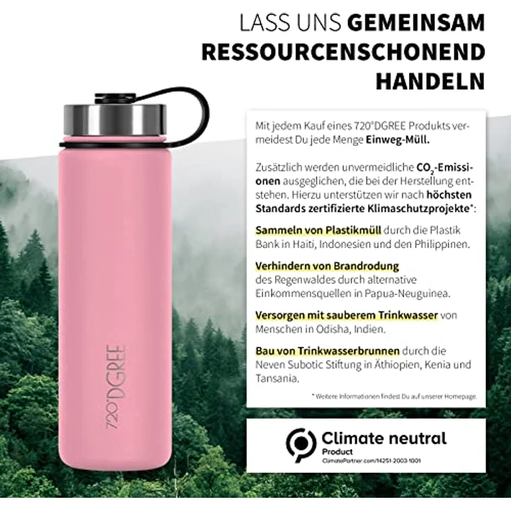 720 DGREE Trinkflasche Edelstahl 1200ml Thermo mit 2. gratis Sportdeckel noLimit flamingo pink – Bild 5