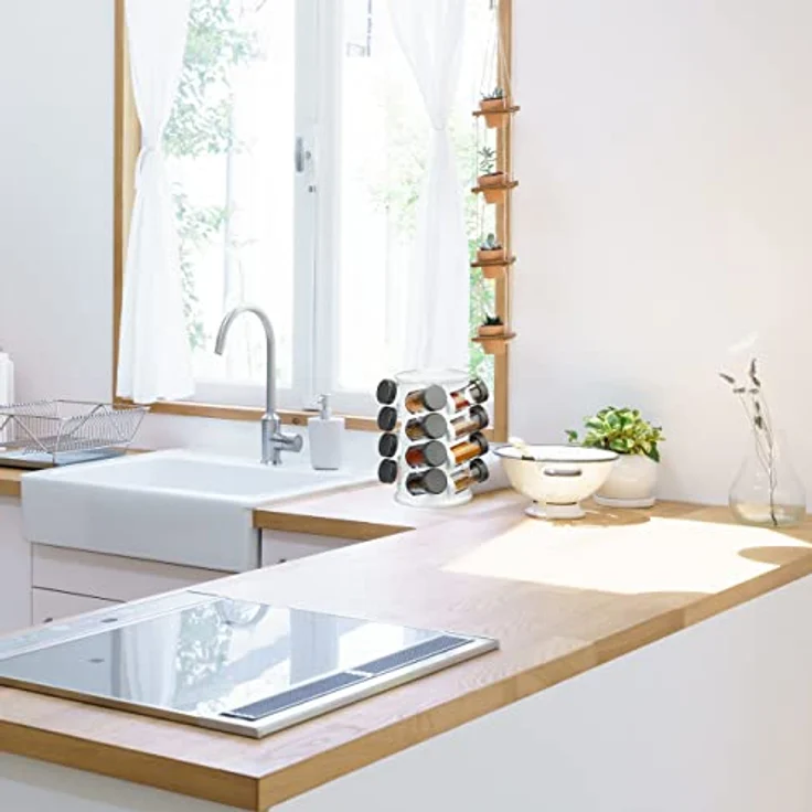 Relaxdays Gewürzständer, drehbarer Küchen Organizer mit 16 Behältern, Weiss – Bild 5