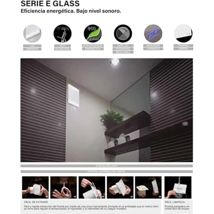 Ventilator Lüfter Badlüfter CATA E-100 GTH Timer - Nachlauf - Hygro - Feuchtesteuerung Feuchtesensor LED – Display Glasfront stark 115 m³-h - sehr leise 31 dB - energiesparend 8W - Kugellager - 2 Stufen - inkl. Dauerlauf – Bild 10