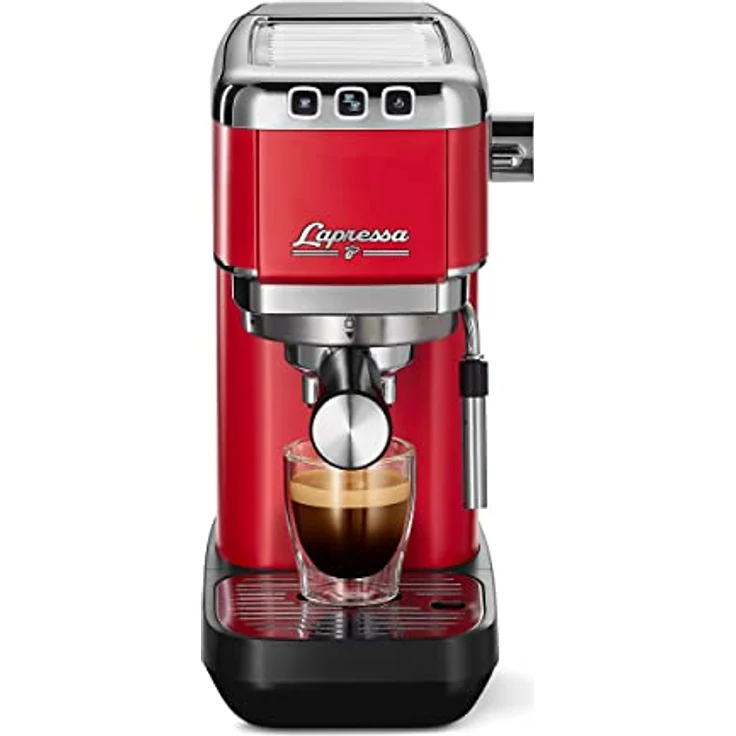 Tchibo Siebträger Espressomaschine „Lapressa“, mit Doppelauslauf und Milchaufschäumdüse (15 bar, 980ml Wassertank), inkl. zwei doppelwandigen Sieben, für Espresso und Milchschaum, rot - Preisvergleich – Bild 2