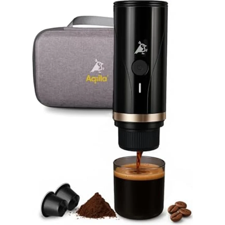 Aqiila Coffeebird Tragbare Espressomaschine to go, 20 bar Druck, selbstheizend, kompatibel mit Nespresso-Kapseln & gemahlenem Kaffee, inkl. Reise-Etui – Bild 1