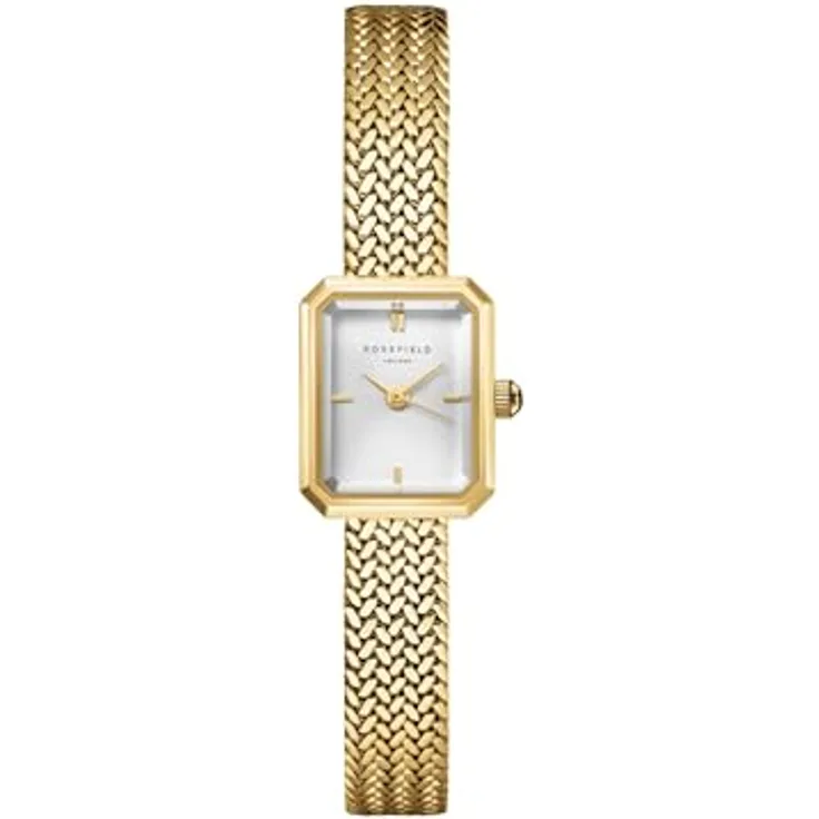 Rosefield Minis Damenuhr Mesh-Armband, Edelstahlgehäuse in 23K roségold und Mini Oval Zifferblatt, 3 ATM wasserdicht