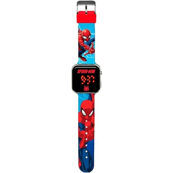 Kids Licensing LED Digitale Kinderuhr, Spider-Man Design mit Zeit-, Datum- und Riemenfunktionen, blaue Farbe