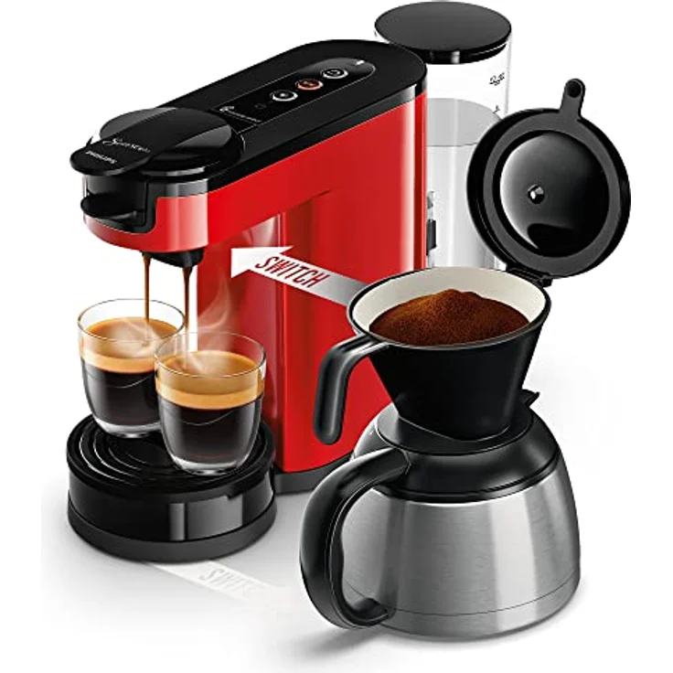 Philips Domestic Appliances SENSEO Switch Pad- und Filterkaffeemaschine, 2-in-1-Brühtechnologie, 1-Liter-Wasserbehälter, 7 Tassen in einem Durchgang, Monzarot (HD6592/84) – Bild 1