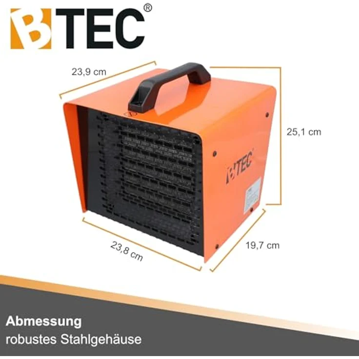 BTEC Heizlüfter 3000 Watt - Elektroheizer mit Keramik Heizelementen - 2 Heizstufen - Frostwächter - Perfekt für Baustelle, Werkstatt, Garage - Heizstrahler - 3kW Heizer – Bild 4