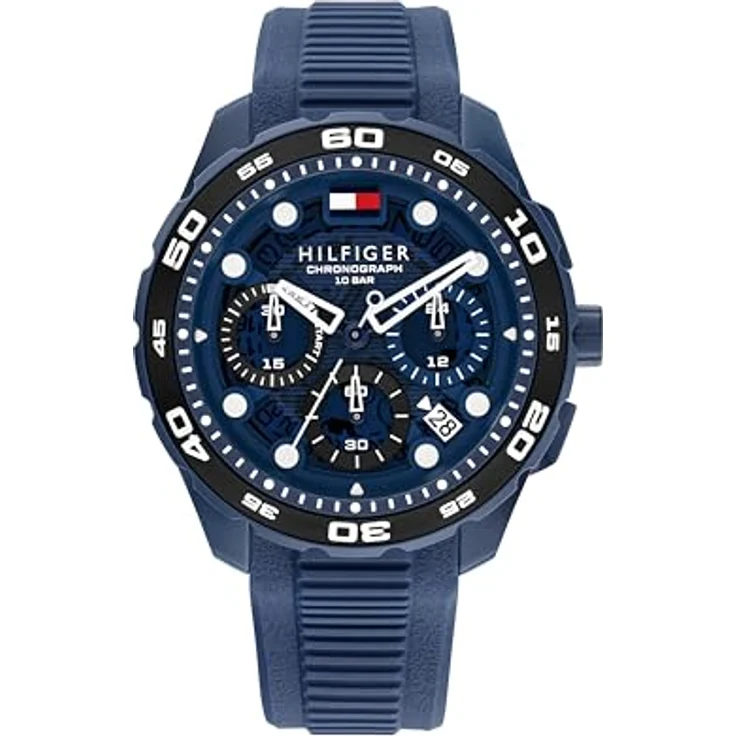 Tommy Hilfiger 1792232, Chronographen-Quarzuhr für Herren mit Kalender, Marinblaues Silikonarmband, 10 ATM wasserdicht – Bild 1
